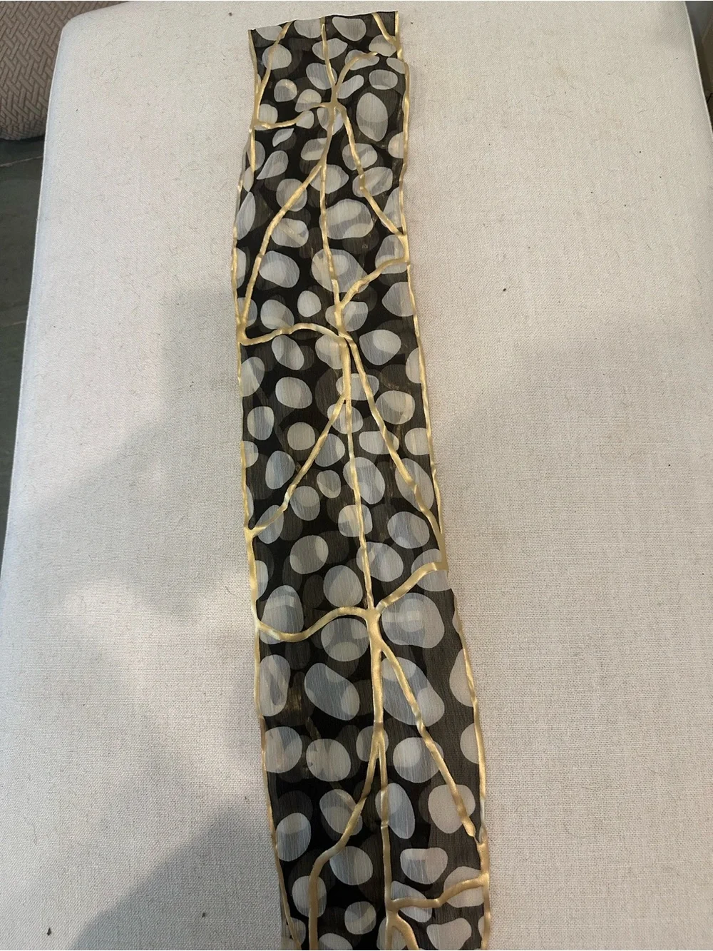 Black Sheer Polka Dot Scarf with Gold Trim